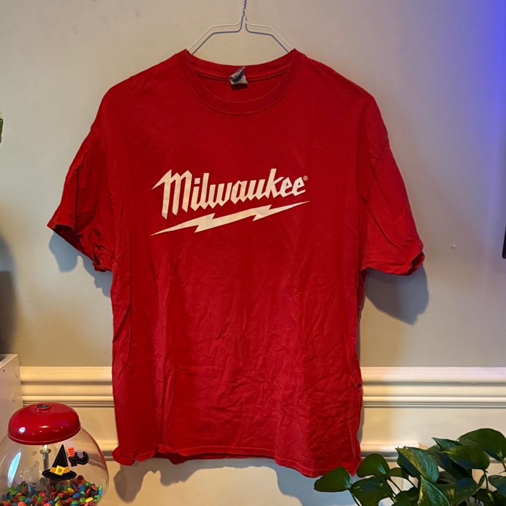 Gildan Red Milwaukee Lightning Logo Tee